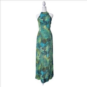 Lulus Tropic Of Discussion Green Open Back Cocktail Maxi Dress Size M